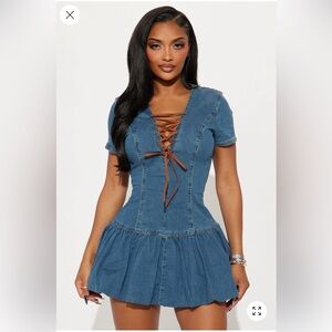 Desi Denim Lace Up Bubble
Hem Mini Dress - Denim Lace-Up Dress Size Medium NWT